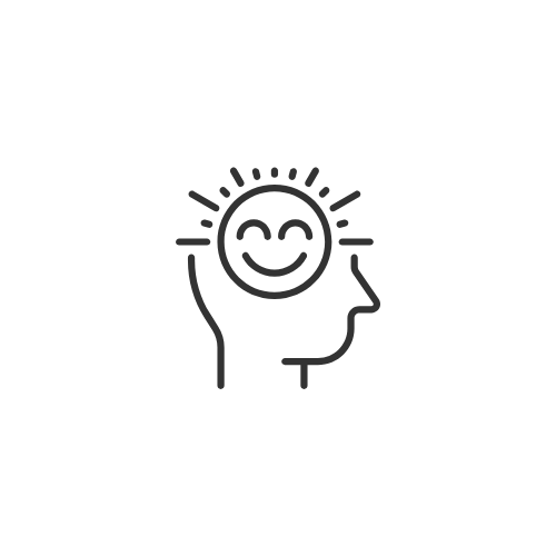 L’esprit léger, enfin ! Icône cerveau ensoleillé représentant un esprit apaisé et libéré après un accompagnement stylisme personnel.